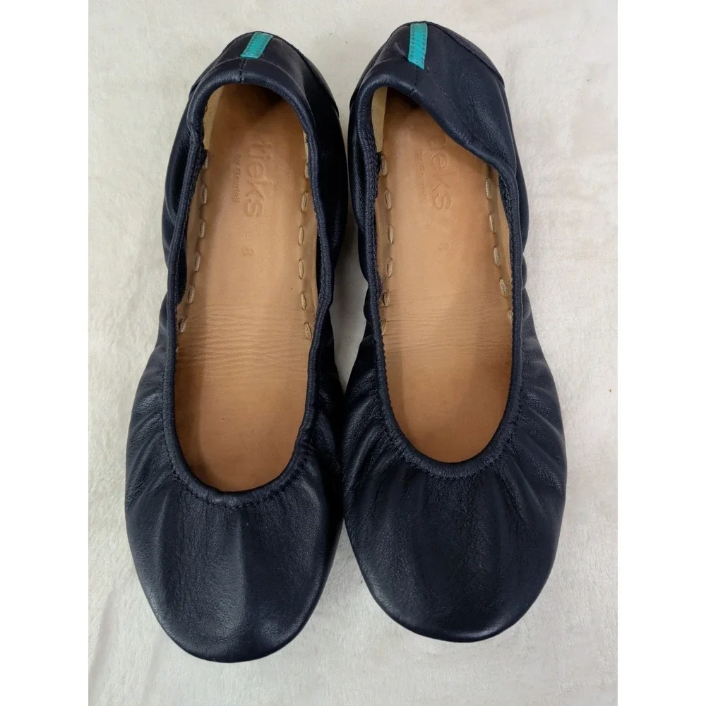 Tieks Navy Leather Ballet Flat with Teal Sole